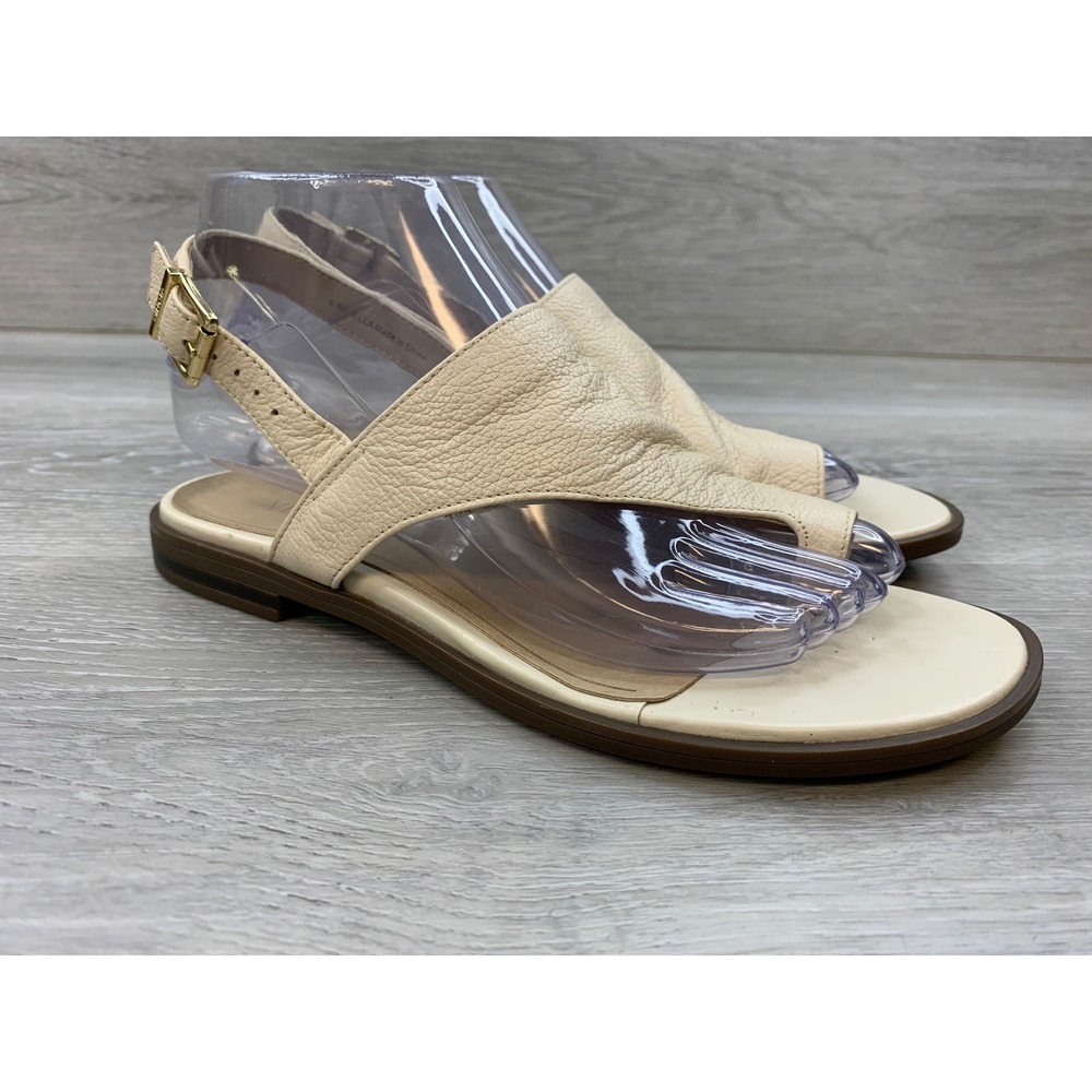 Vionic Ella Cream Leather Toe Post Slingback Sandals Women's 6.5 M Flat Buckle
